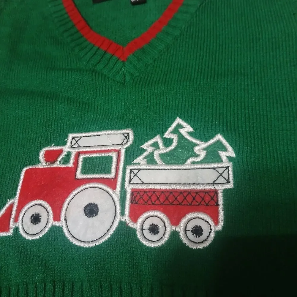 Andrew Fezza Kids Sweater Vest Fire Truck Holiday Christmas 6-9 Months Unisex